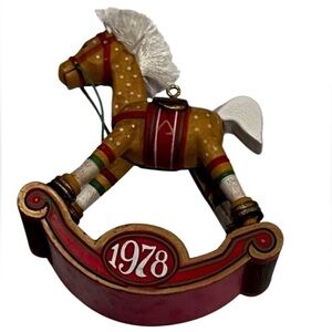 Vintage Wooden Carved Rocking Horse Ornament 1978